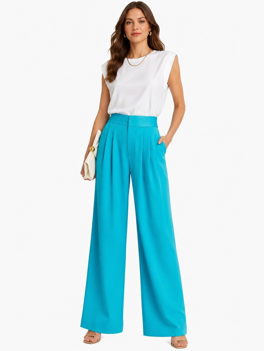 NWT $375 Alice + Olivia Atia Pleated Wide Leg Pants Ocean Floor Blue Size 8